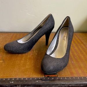 Size 7.5 black glitter Bamboo heels